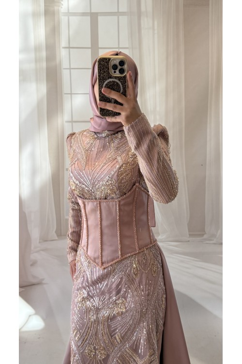 40 BDN PEMBE PELERİN KORSELİ ABİYE