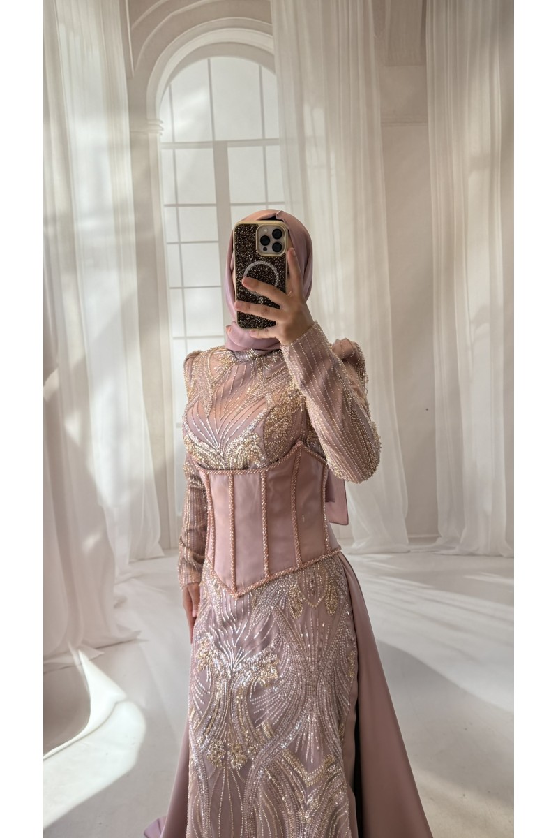 40 BDN PEMBE PELERİN KORSELİ ABİYE