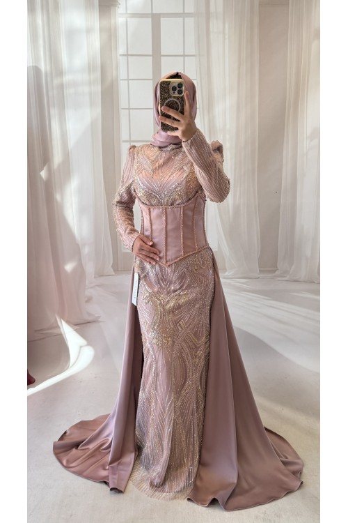 40 BDN PEMBE PELERİN KORSELİ ABİYE