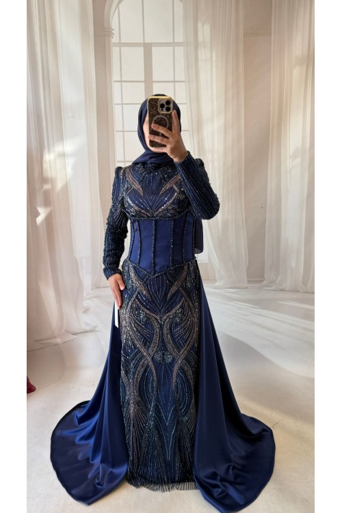 38 BDN LACİVERT PELERİNLİ KORSELİ ABİYE