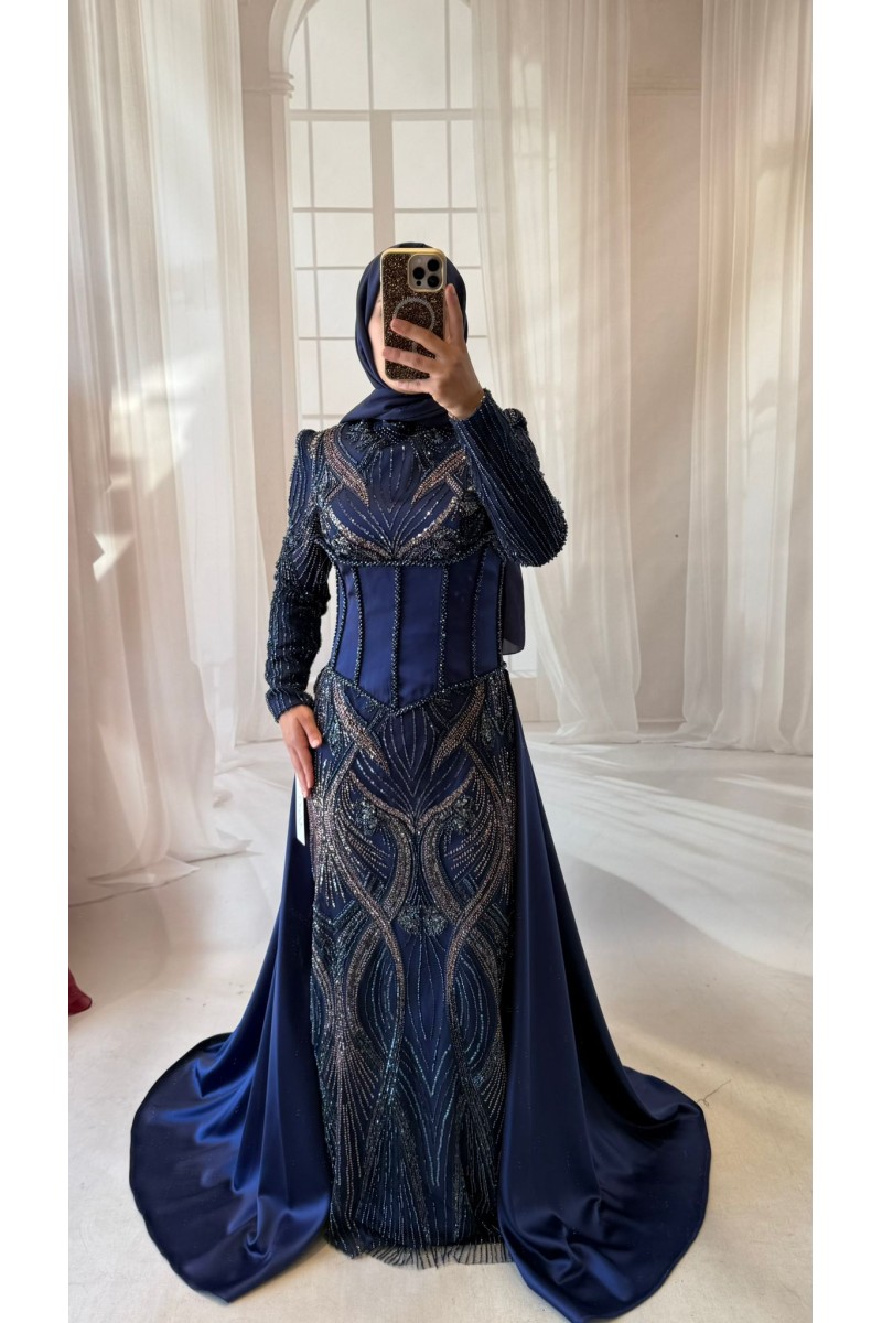 38 BDN LACİVERT PELERİNLİ KORSELİ ABİYE