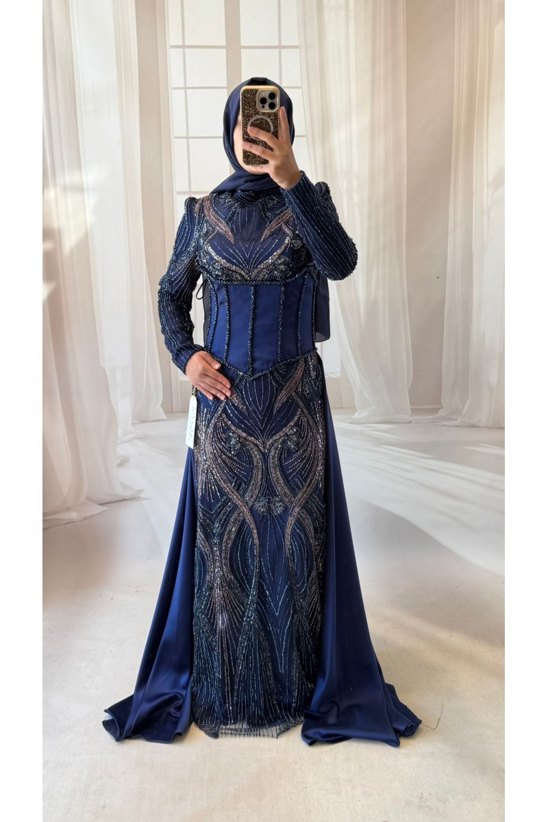 38 BDN LACİVERT PELERİNLİ KORSELİ ABİYE